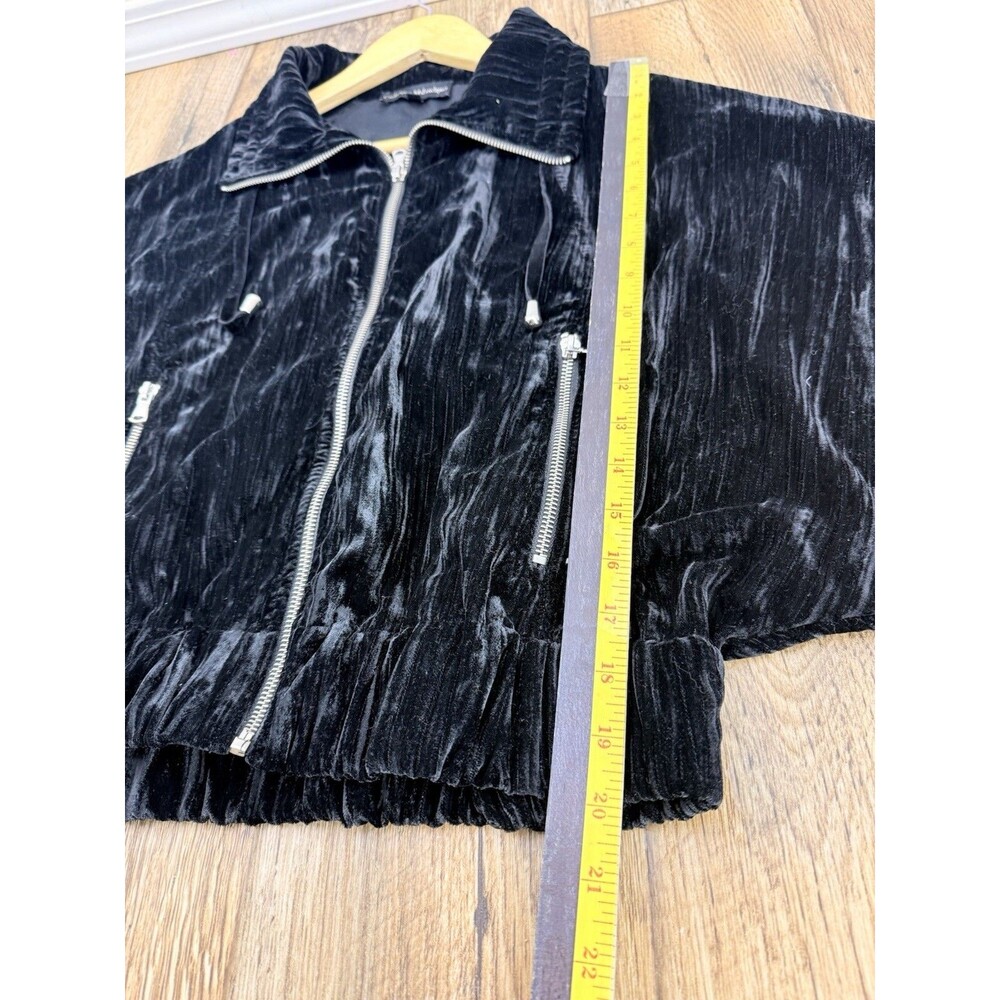 Catherine Malandrino Women Jacket M Black Crushed Velvet Moto Full Zip - Picture 7 of 10